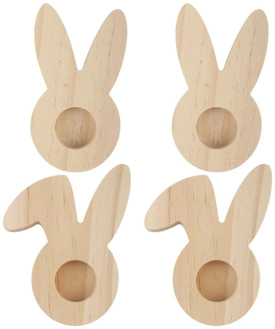 4 pezzi di uova di legno di abete, uova di legno di abete in forma di coniglio, decorazione da tavola per Pasqua, ideali per brunch e colazione