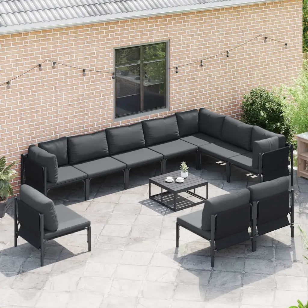 Set Divano da Giardino con cuscino 11 pcs Nero Acciaio 3378999