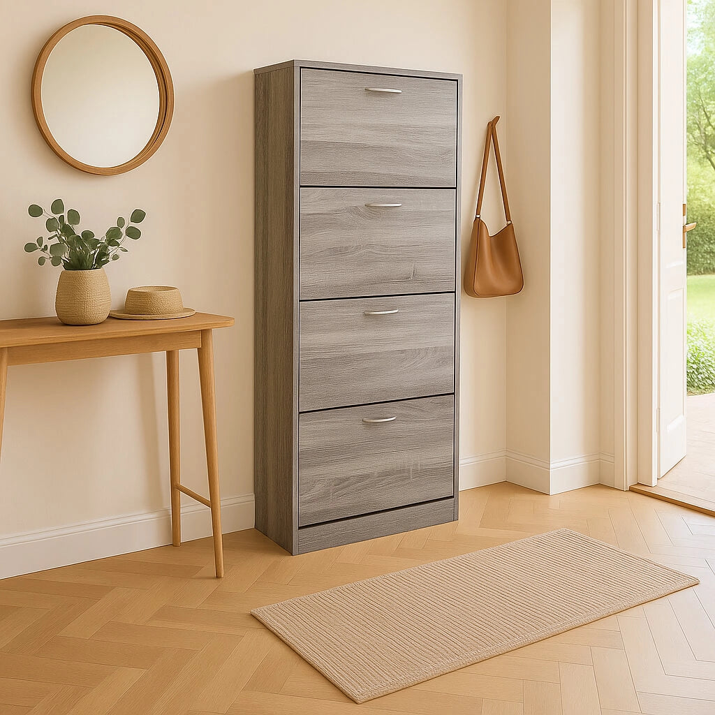 Scarpiera Salvaspazio 4 Ante a Ribalta 60x24x150h cm Legno Rovere Grigio - Mobile Ingresso LOLA