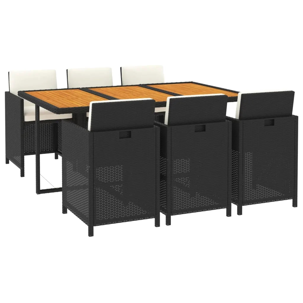 Set da Pranzo da Giardino 7 pz Nero con Cuscini in Polyrattan 3095545