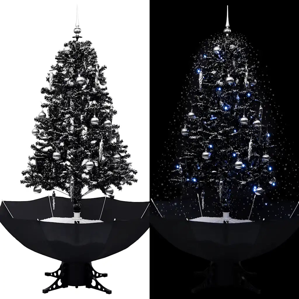 Albero di Natale | Decorazioni natalizie con Nevicata e Base ad Ombrello Nero 170cm PVC