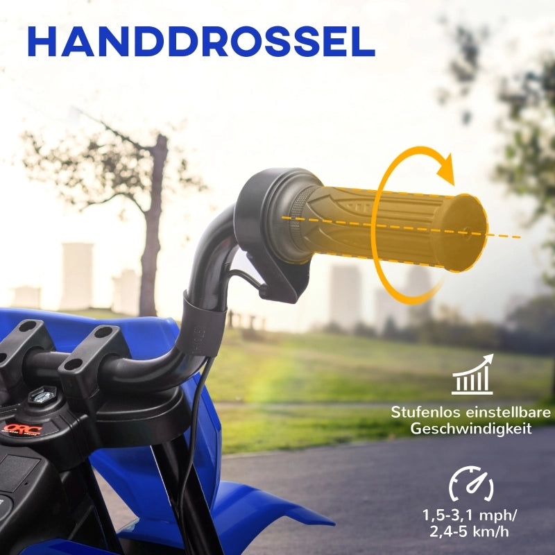 Moto elettrica per bambini, 12V, con musica, veicolo per bambini con rotelle, 3-6 anni, blu