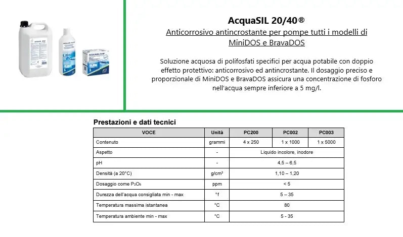 Acquasil 20/40 Ricarica Conf. 4x250 Gr Anticalcare Minidos Pc200 Acquabrevetti