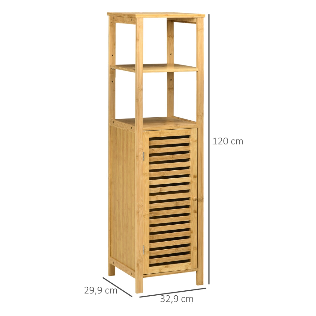 ARMADIO BAGNO 32,9x29,9x120 cm Bambù Naturale con 2 Ripiani Aperti
