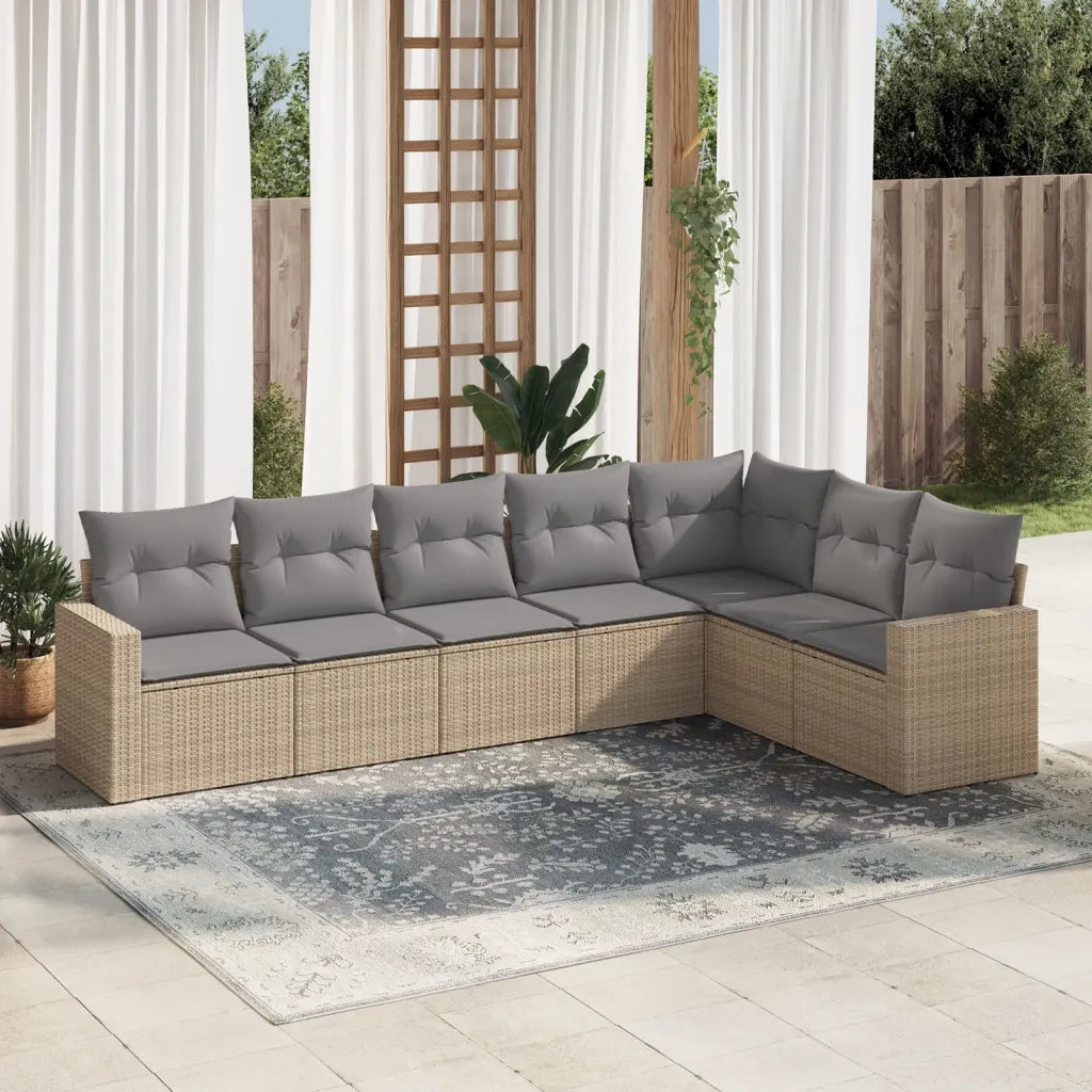 Set Divani da Giardino 7 pz con Cuscini Beige in Polyrattan 3251386