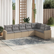 Set Divani da Giardino 7 pz con Cuscini Beige in Polyrattan 3251386