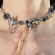 Collana con farfalla di cristallo fatta a mano, bottone retr¨°, nuova catena per clavicola, regalo di Natale o compleanno.