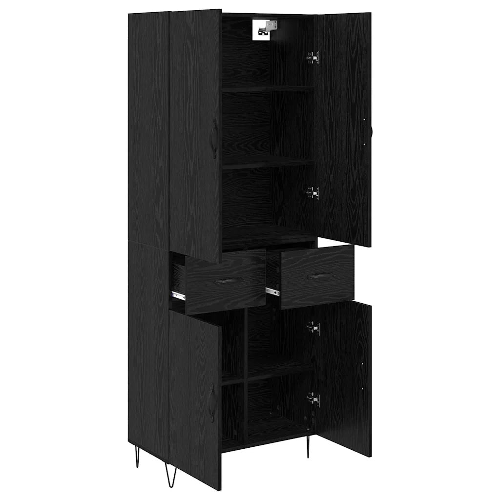 Credenza 2 pz-Set di 2 Buffet-Armadio da cucina Rovere Nero Legno ingegnerizzato e vetro 688644