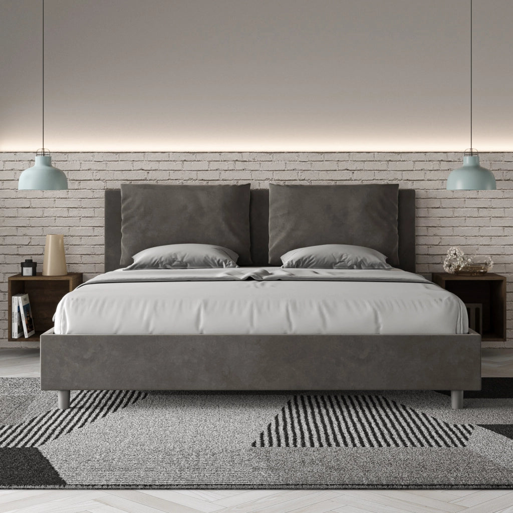 BS COM Letto matrimoniale king size con rete imbottito 170x210 microfibra grigio