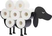 Sostegno per carta igienica in metallo da parete con forma di cane nero decorativo per la camera da bagno