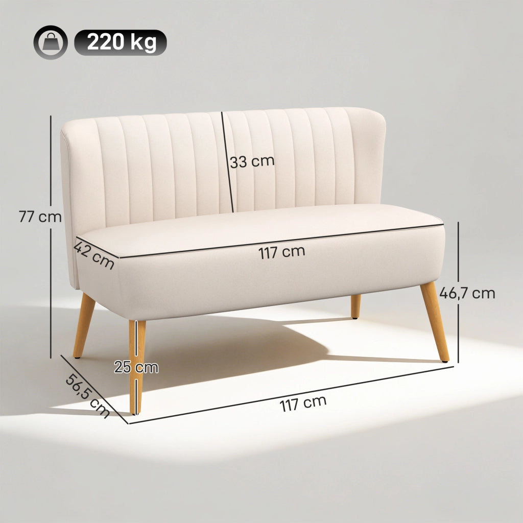 Divano 2 Posti Retrodesign ¨C zephmum ¨C Legno Crema 117x56x77