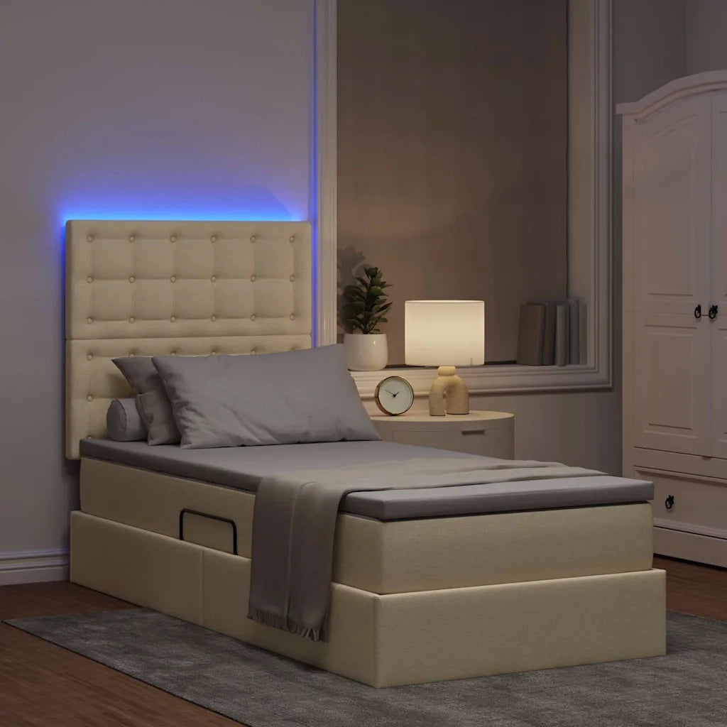 Letto con contenitore e LED Crema 100 x 200 cm Poliestere 3372526