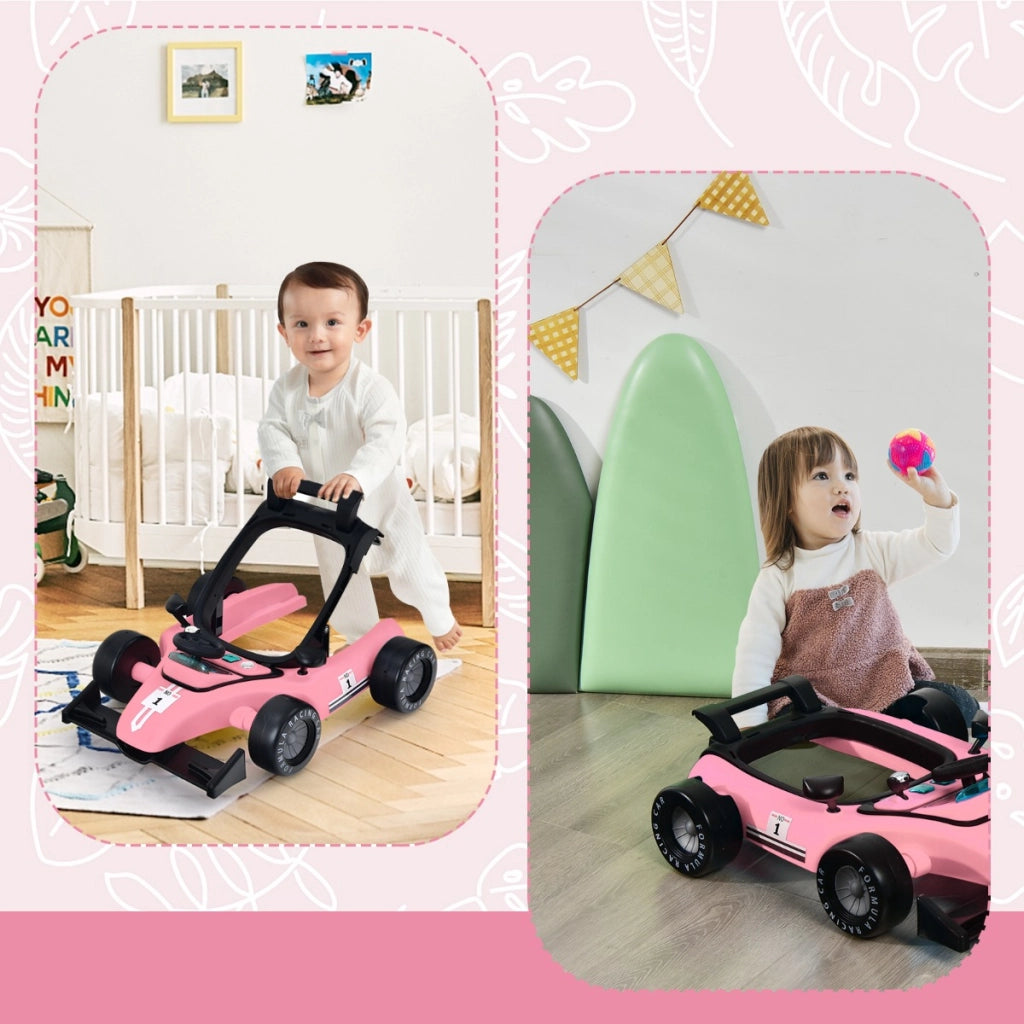 Primi passi 4 in 1 per neonati con altezza e velocit¨¤ regolabili, Primi passi a spinta con carillon con luci Rosa