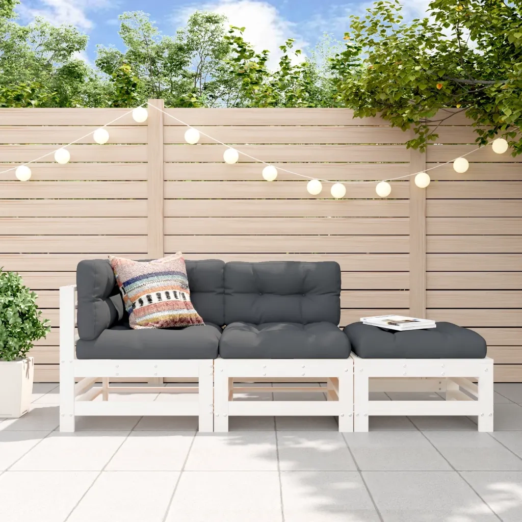 Set Salotto da Giardino 3 pz | Set di Mobili da Esterno Bianco in Legno Massello di Pino