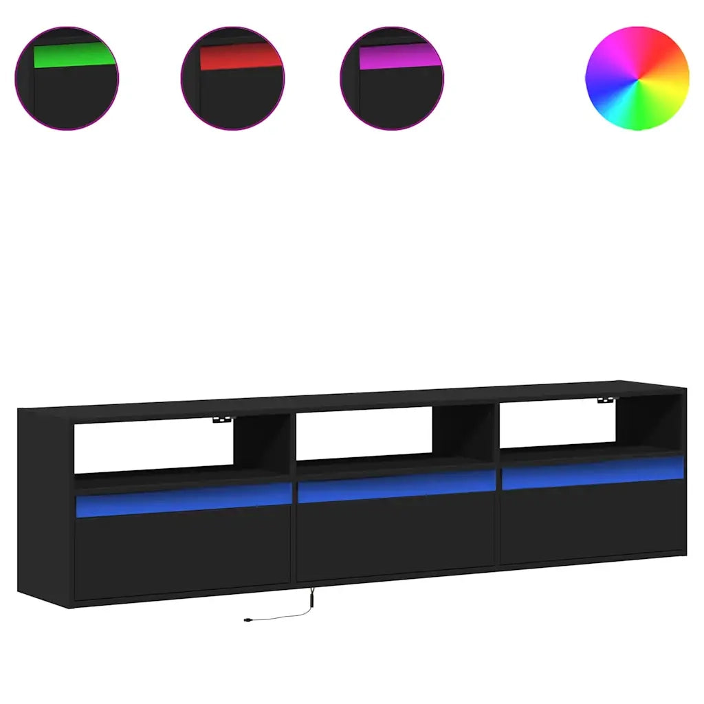 Mobile TV a parete con LED Nero 180x31x45 cm 3307941
