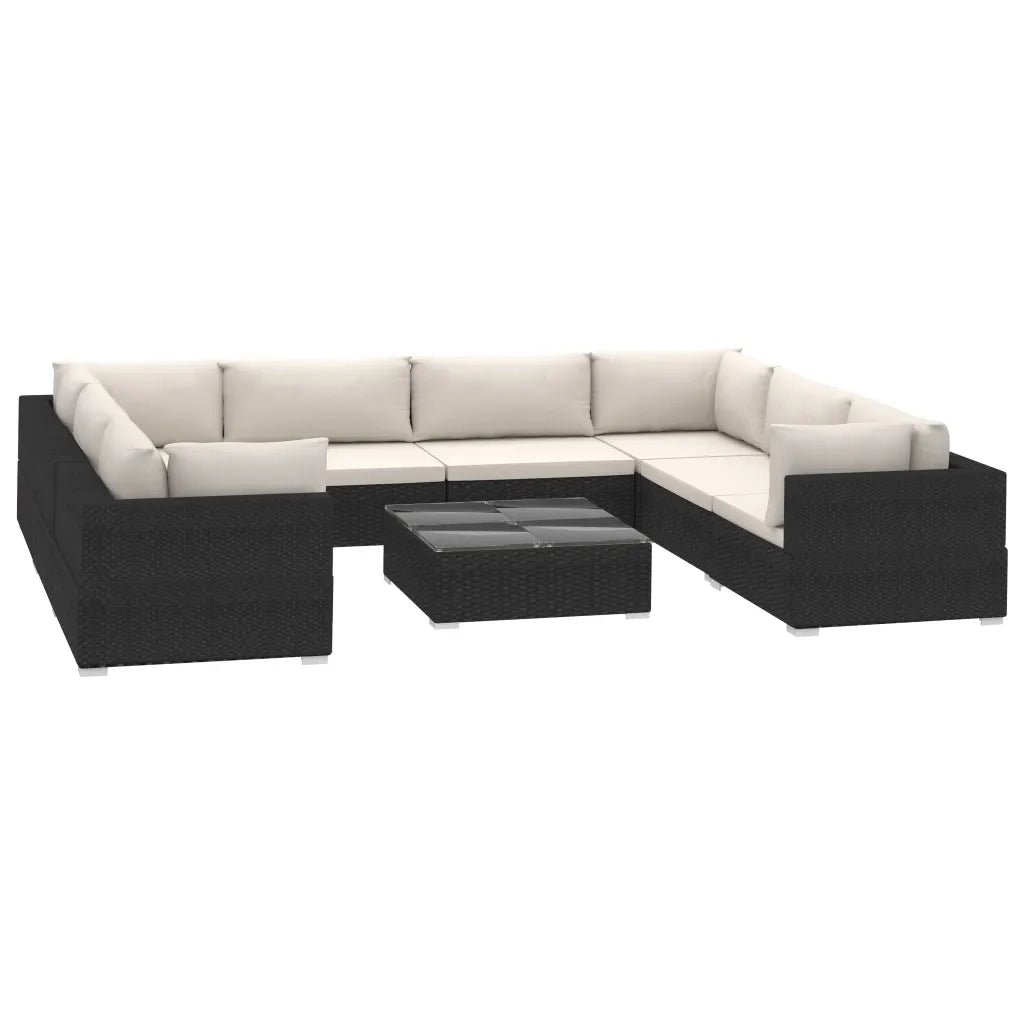 Set Divani da Giardino 9 pz con Cuscini in Polyrattan Nero 46786