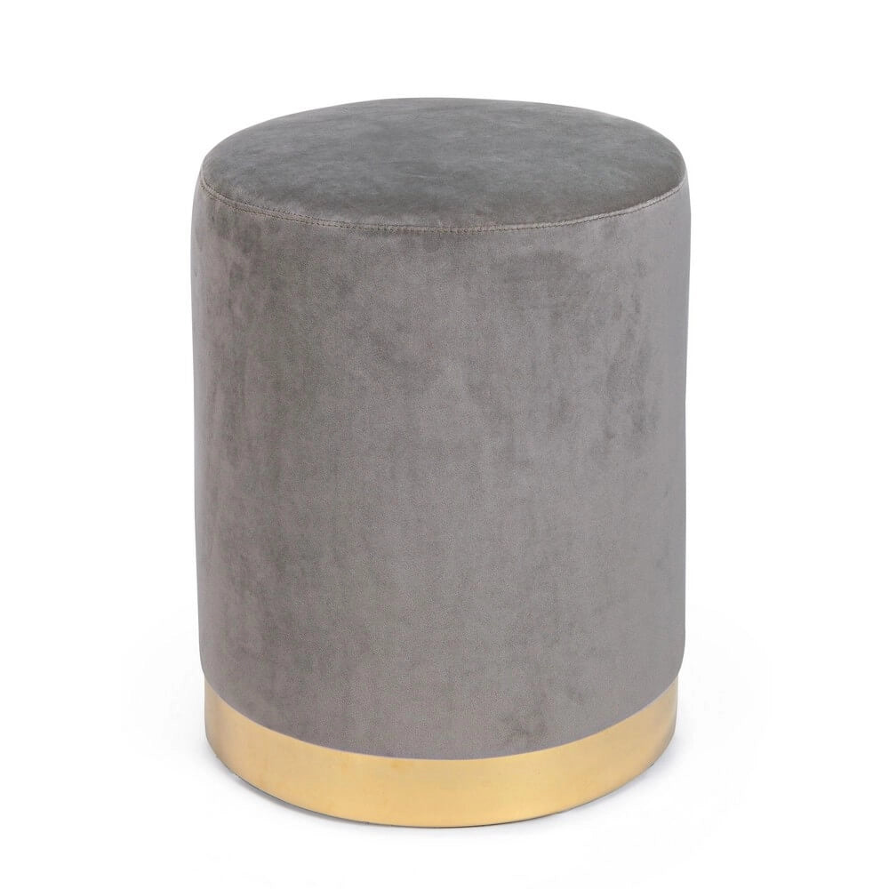 Pouf Rotondo in Velluto con Base in Acciaio Dorato - CLARK