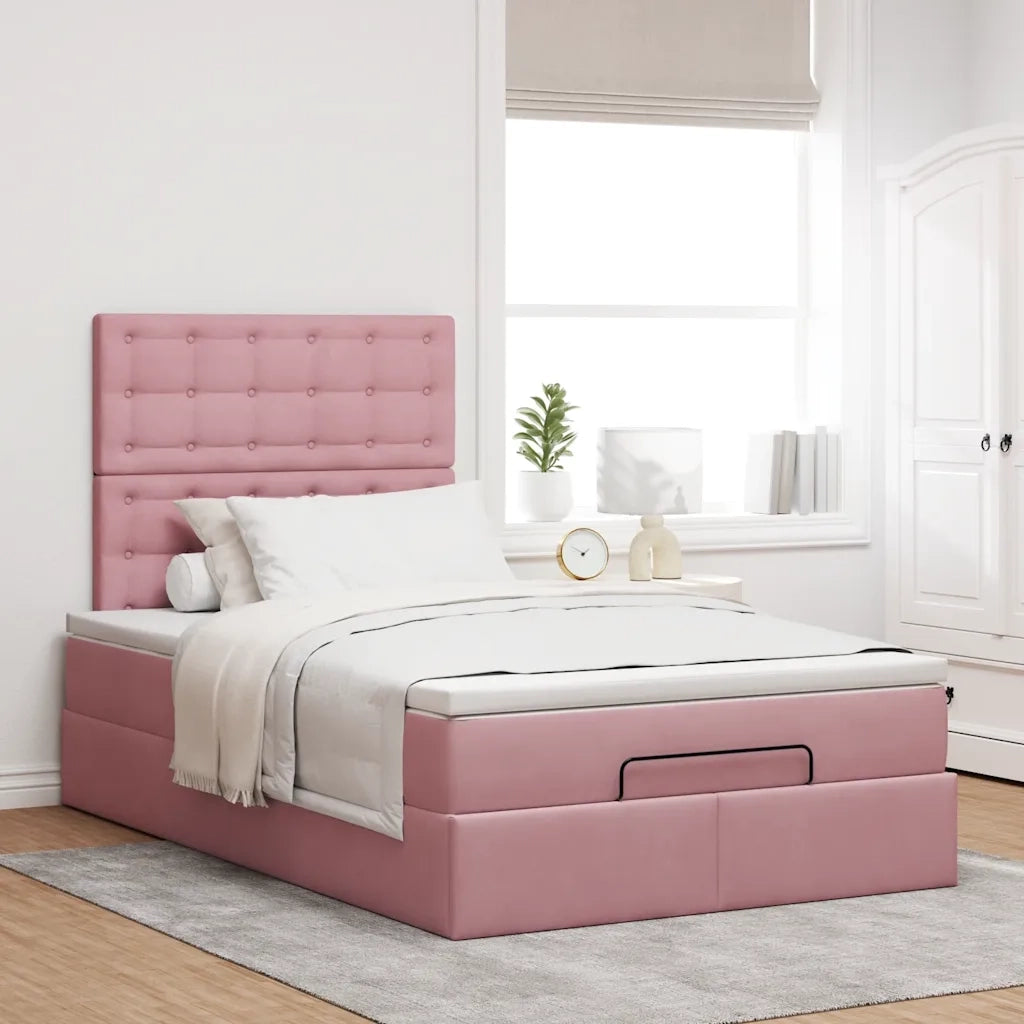 Struttura Letto Pouf con Materassi Rosa 120x190 cm Velluto 3314455
