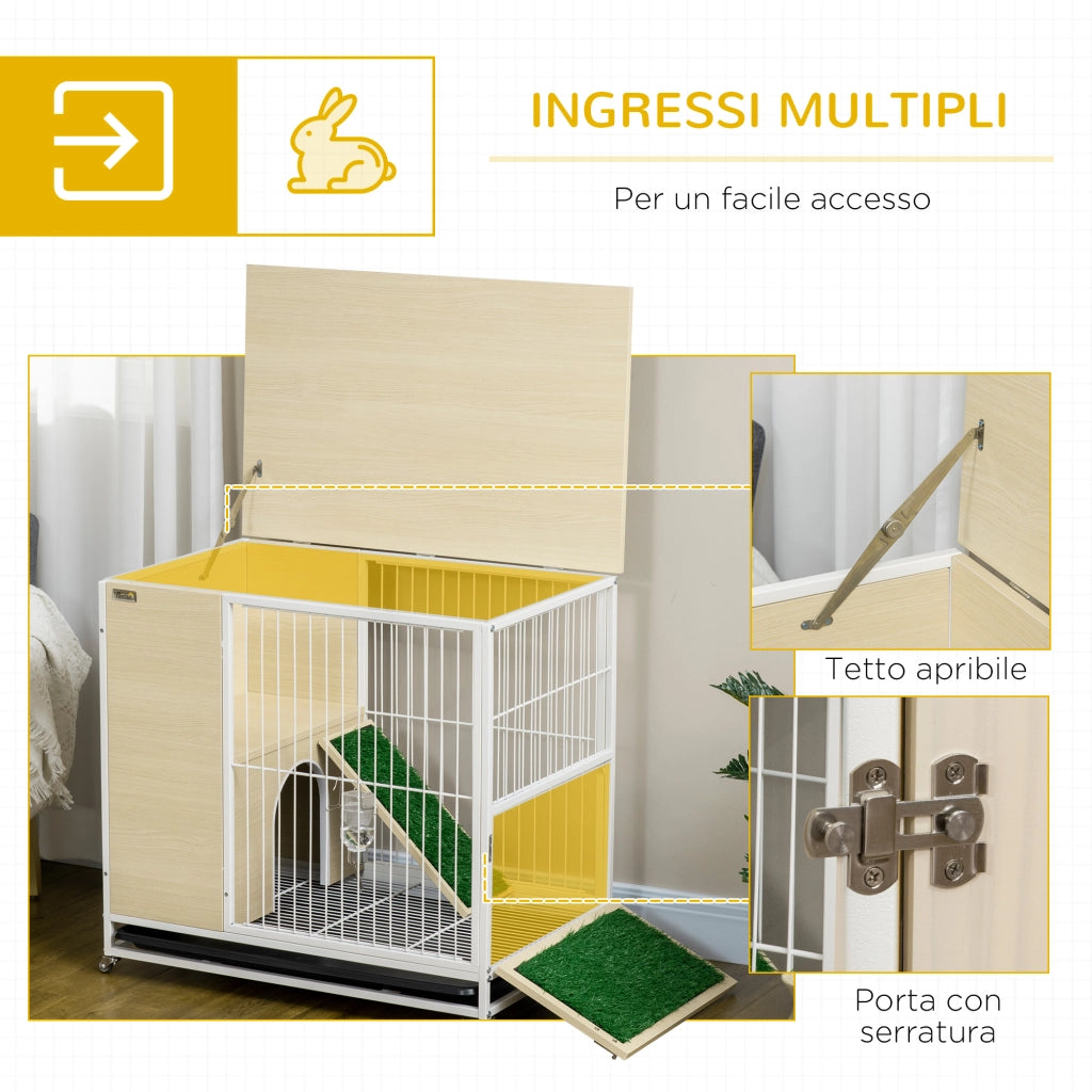 Gabbia per Conigli con Serbatoio d'Acqua e Vassoio Estraibile. in Truciolato. Acciaio e PVC. 78x52.5x76.5 cm