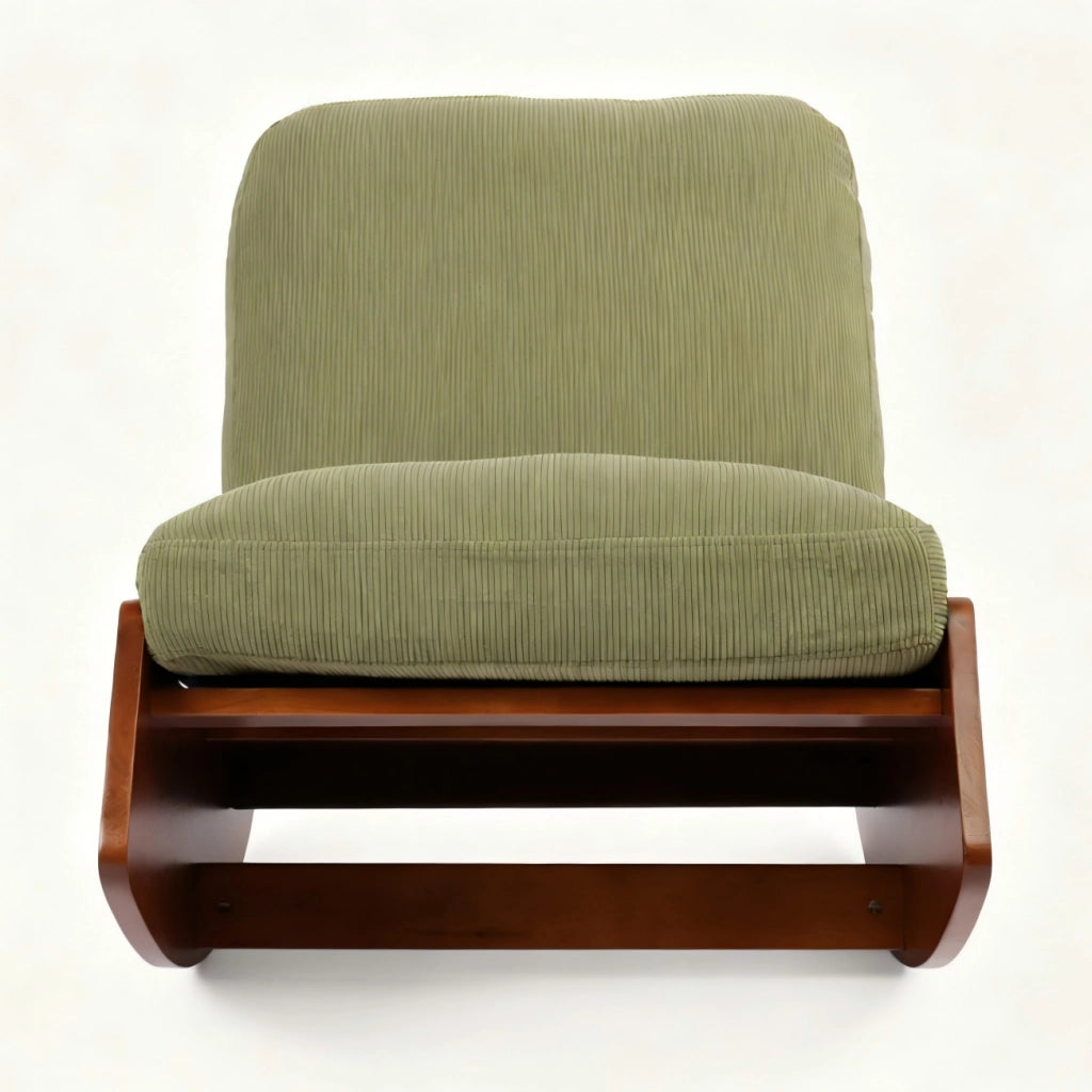 Sedia a dondolo glider in tessuto; struttura in legno; verde
