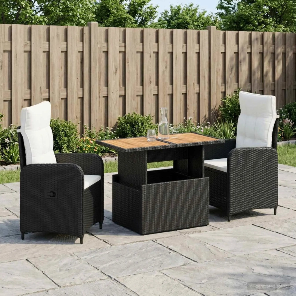 Set da pranzo per esterni 3 pz Nero e Bianco Crema 3422408