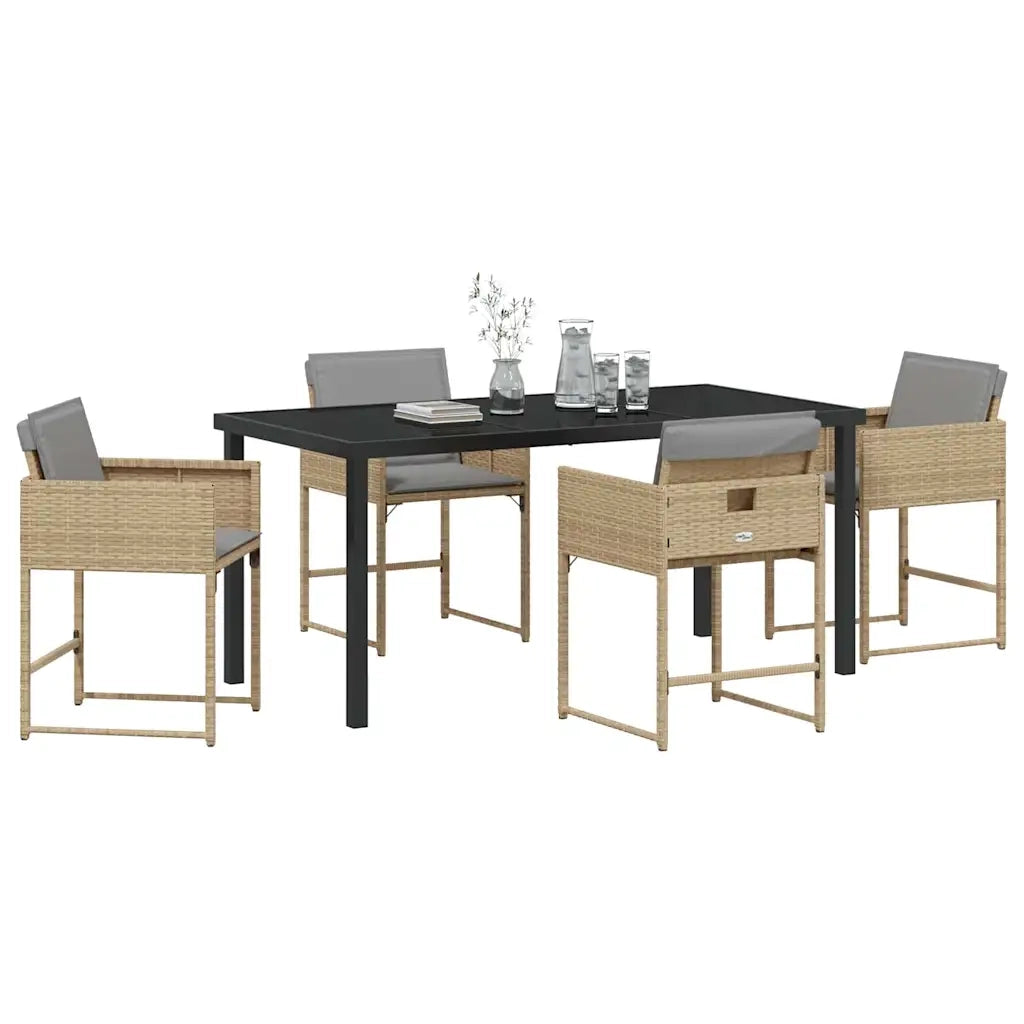 Set da Pranzo per Giardino 5 pcs Beige polyrattan