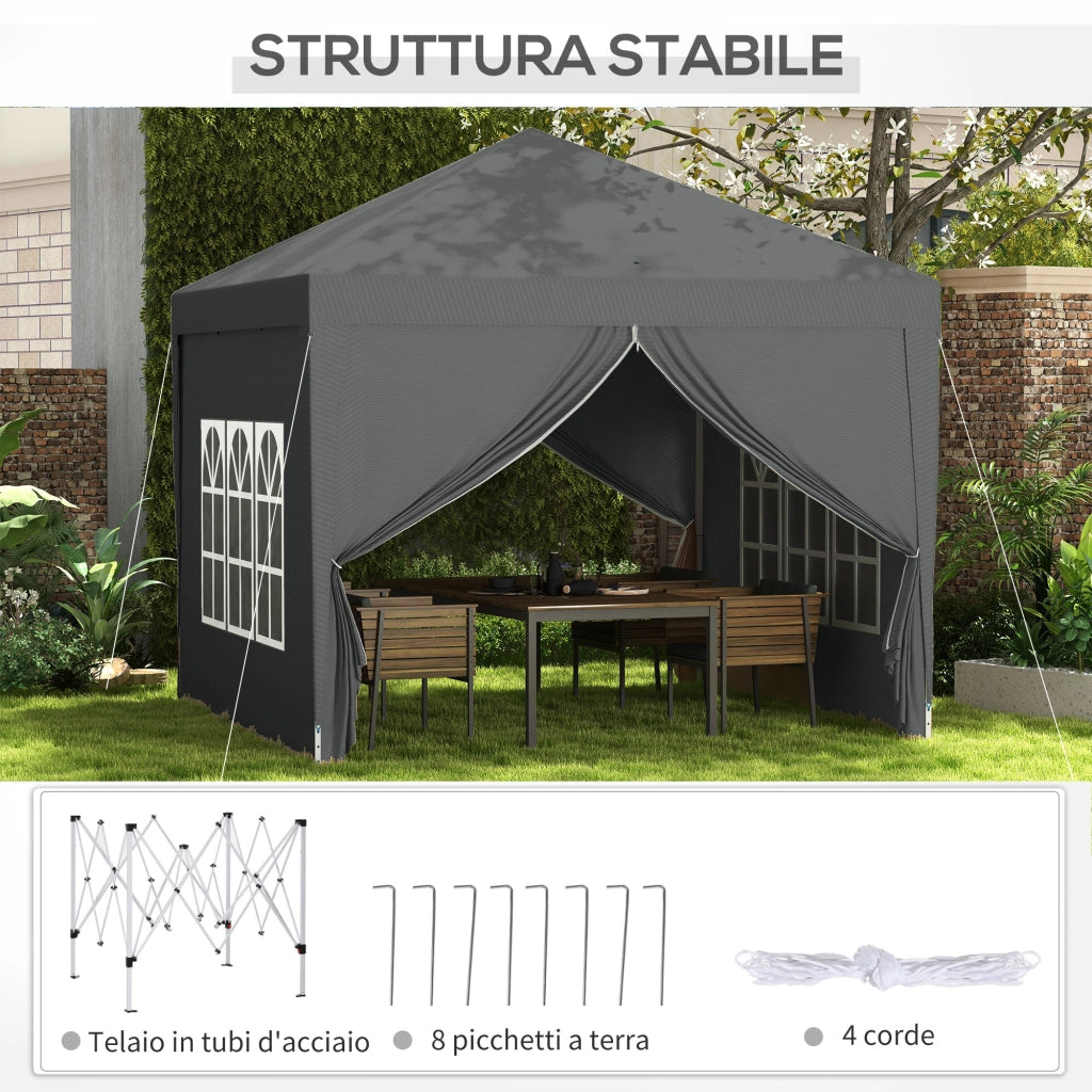 Gazebo da Esterno 3x3 m Pieghevole con 4 Pannelli Laterali. in Acciaio e Tessuto Oxford Grigio