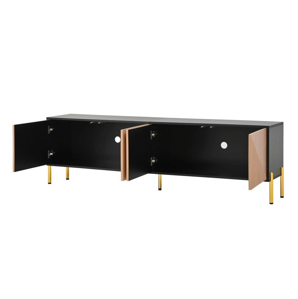 Mobile TV 179x35x53.5 cm con 4 ante e spazio contenitore in truciolare nero e naturale