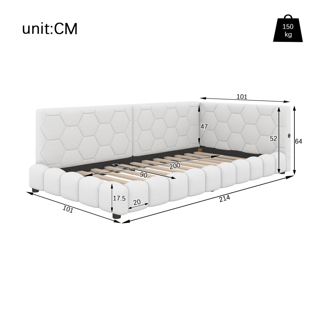 Letto giorno con illuminazione ambientale in velluto 90x200 cm