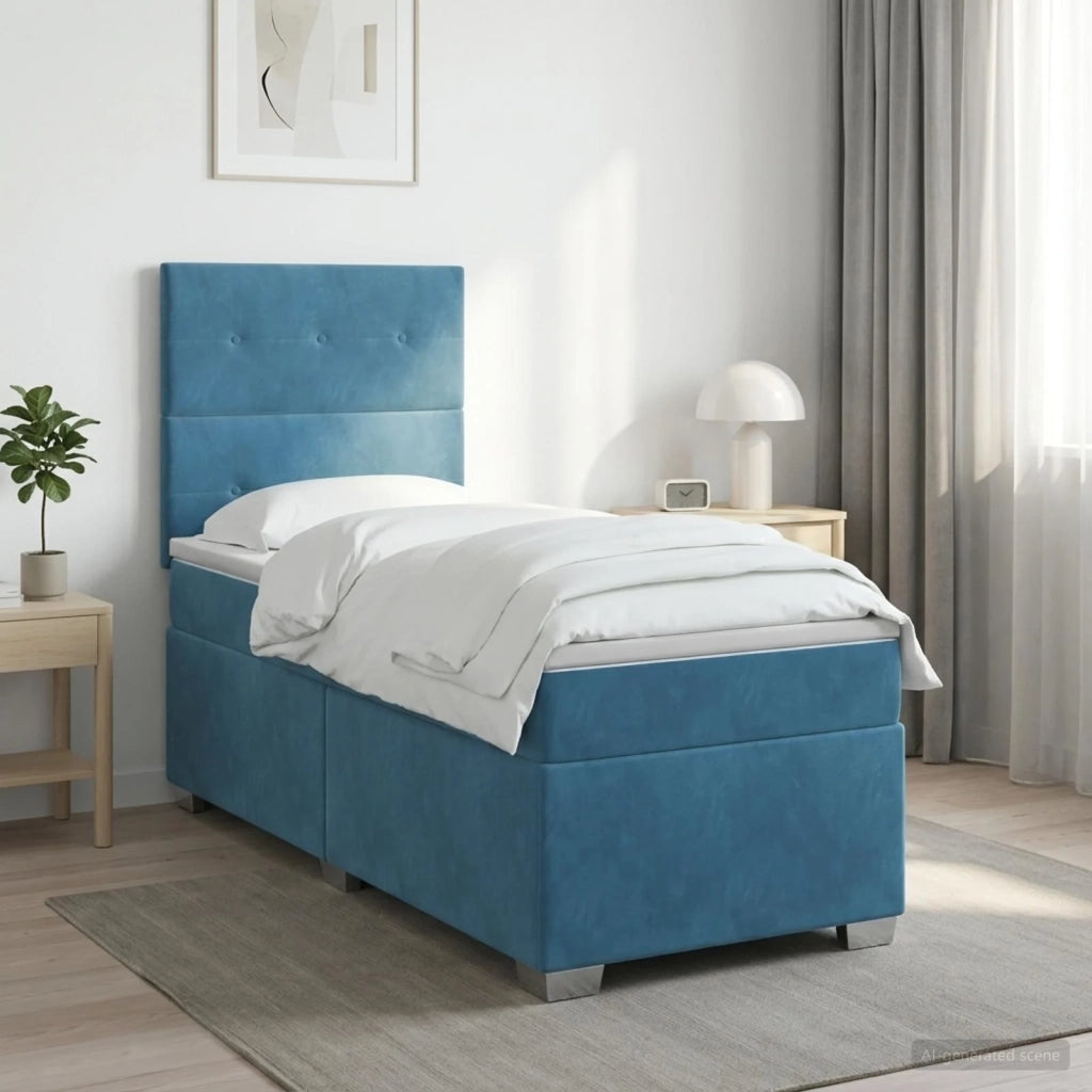 Letto box spring con materasso Blu 80 x 200 cm Velluto 3454998