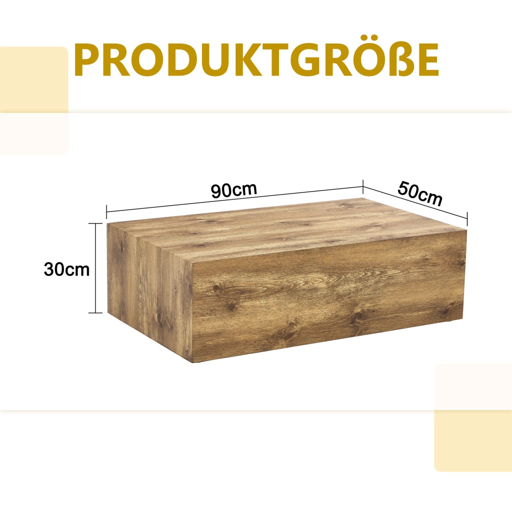 Tavolino da caffè rettangolare in MDF con venatura legno - per soggiorno - 90×50×30 cm - legno