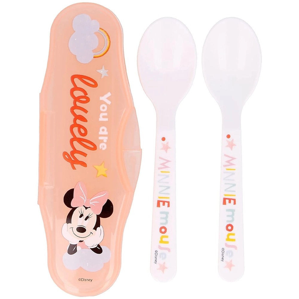 Trade Shop - 2 Cucchiai Per Bambini Prima Pappa Minnie Mouse Rosa Con Astuccio Per Bambini -