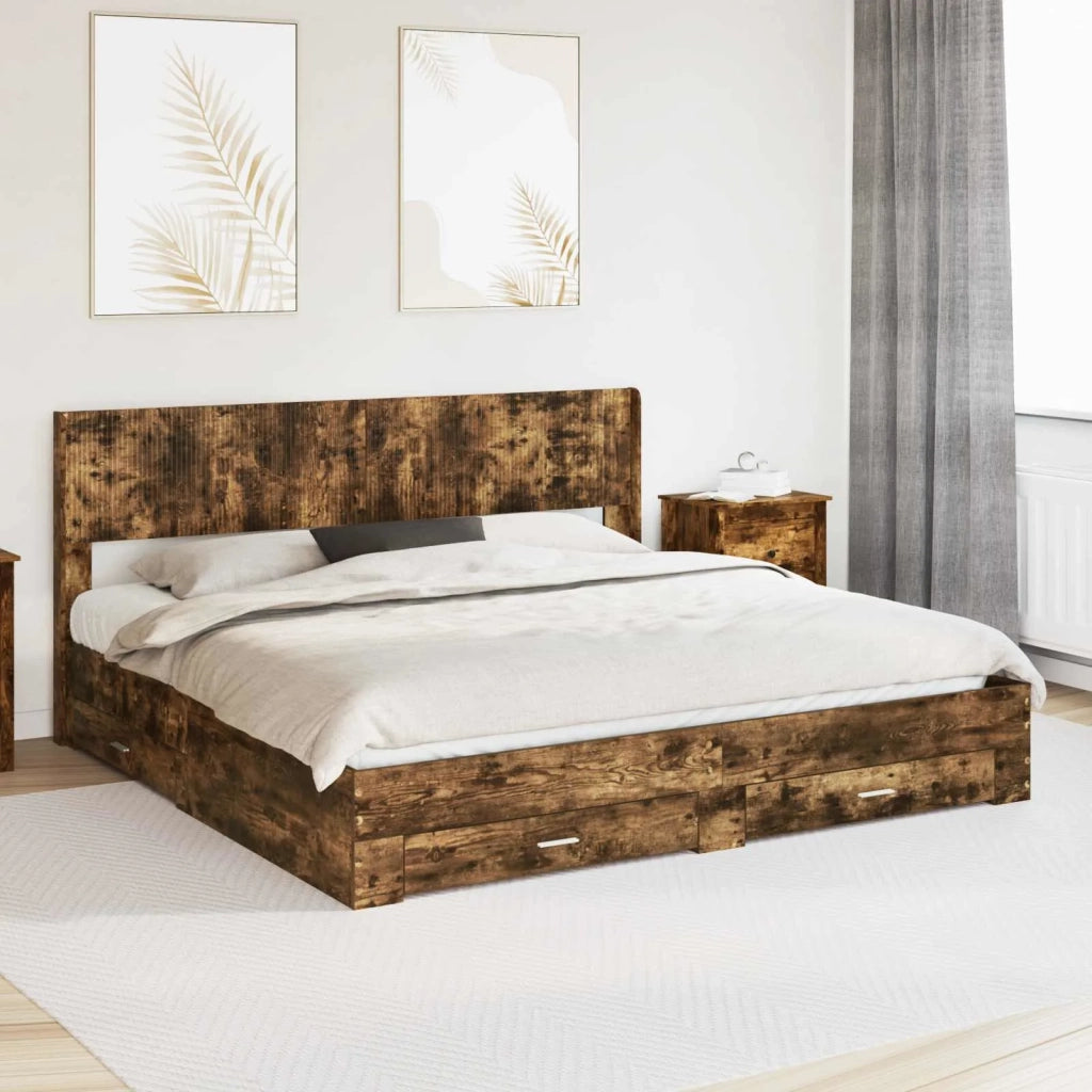 Struttura del letto con stoccaggio e testata Rovere Fumo 3414435