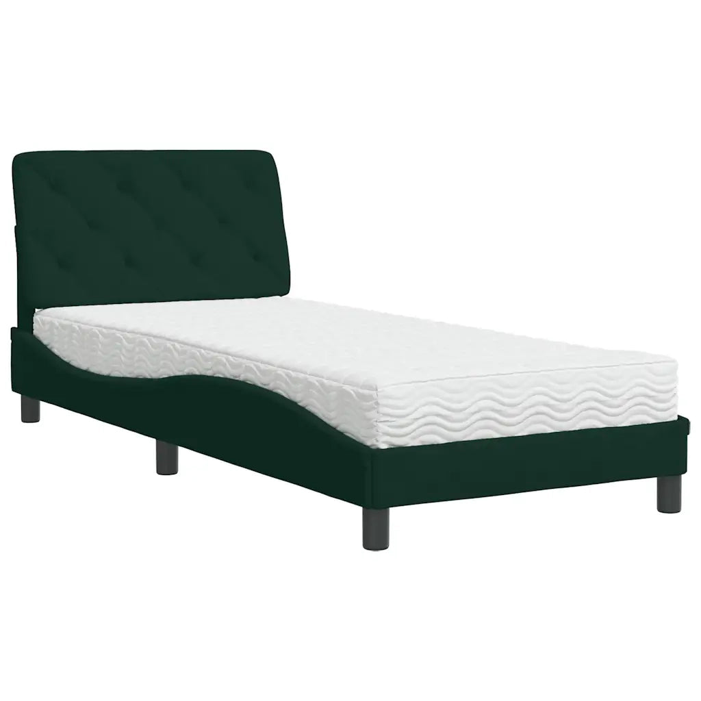 Letto singolo | Letto per adulti | Letto con Materasso Verde Scuro 90x200 cm in Velluto
