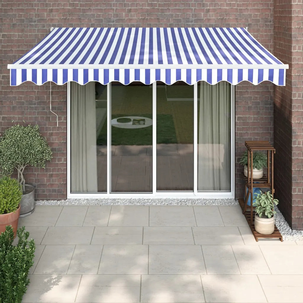 Tenda Sole Retrattile-Tenda parasole per balcone Blu e Bianca 3x2,5 m Tessuto e Alluminio 127141