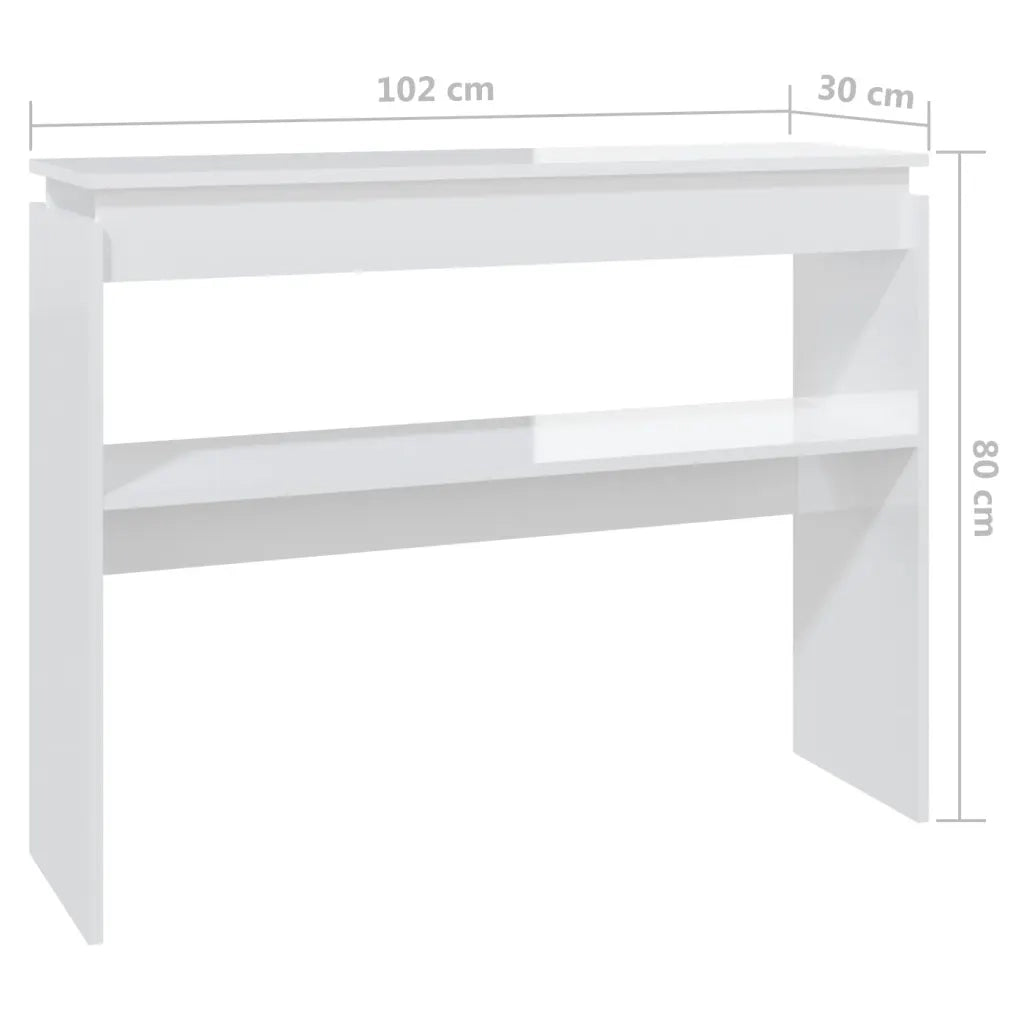 Tavolino Consolle Bianco Lucido 102x30x80 cm Legno Multistrato 808329