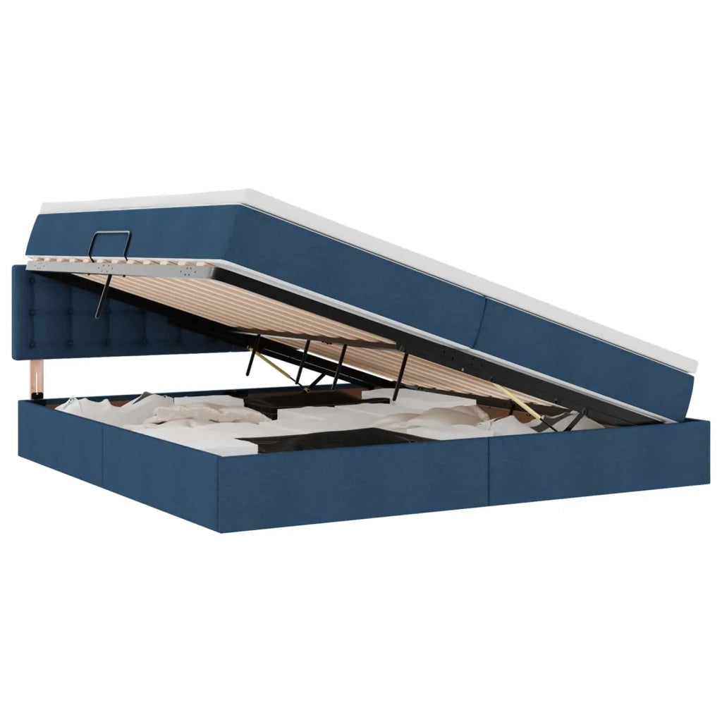 Letto con contenitore e materasso con testiera Blu 200 x 200 cm 3370661