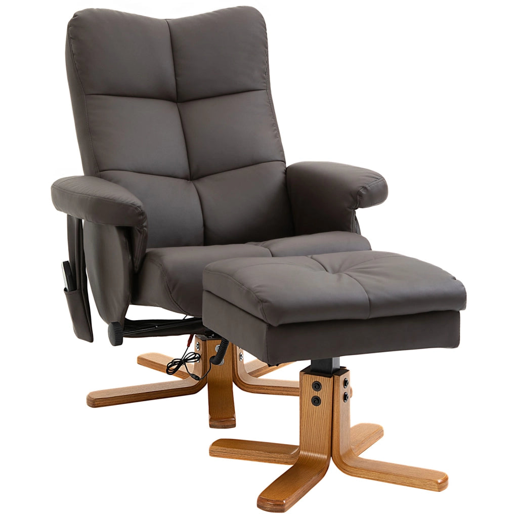 POLTRONA Massaggiante con Pouf, 145°, Similpelle Marrone