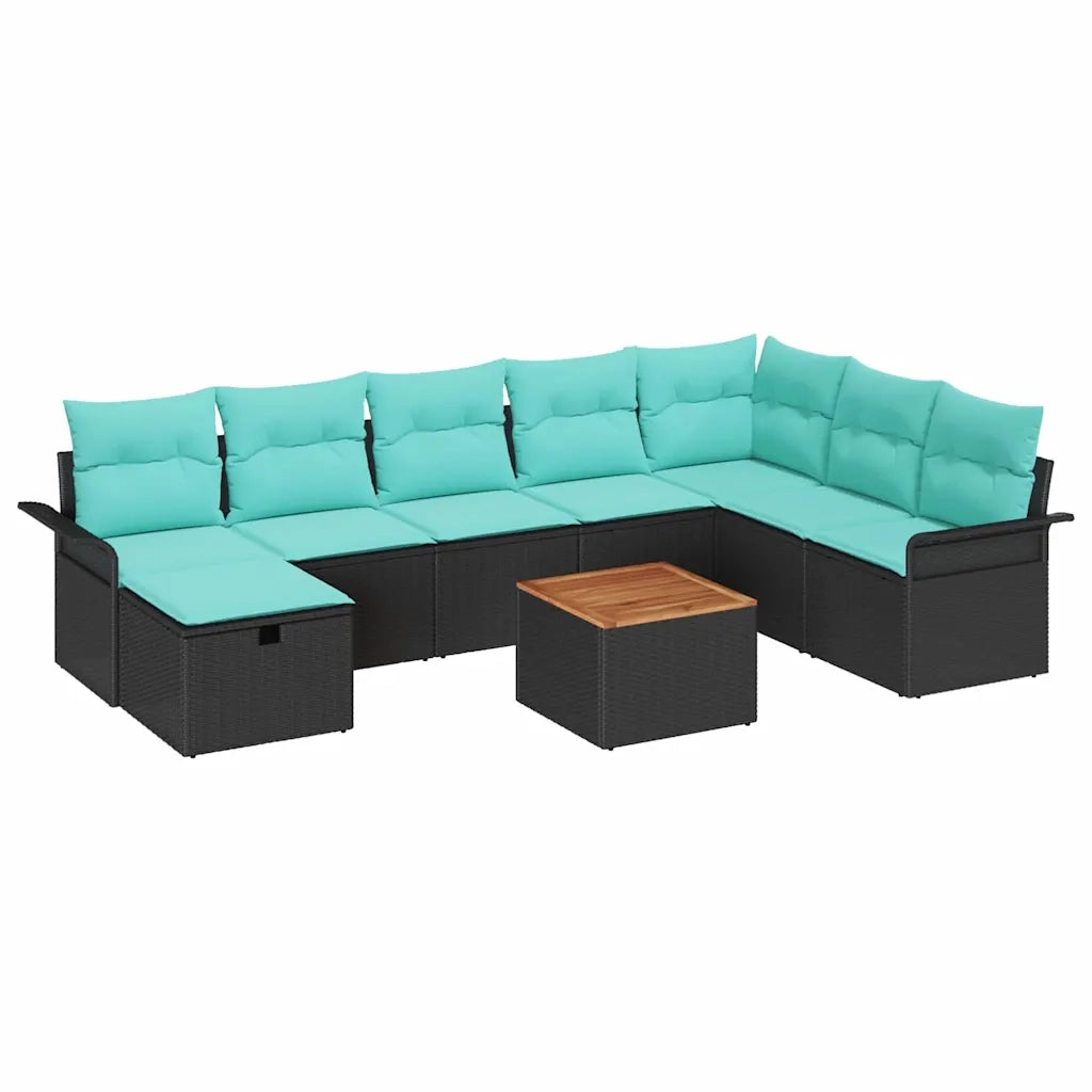 Set Divano da Giardino con cuscino 9 pcs Nero Poly Rattan 3360805