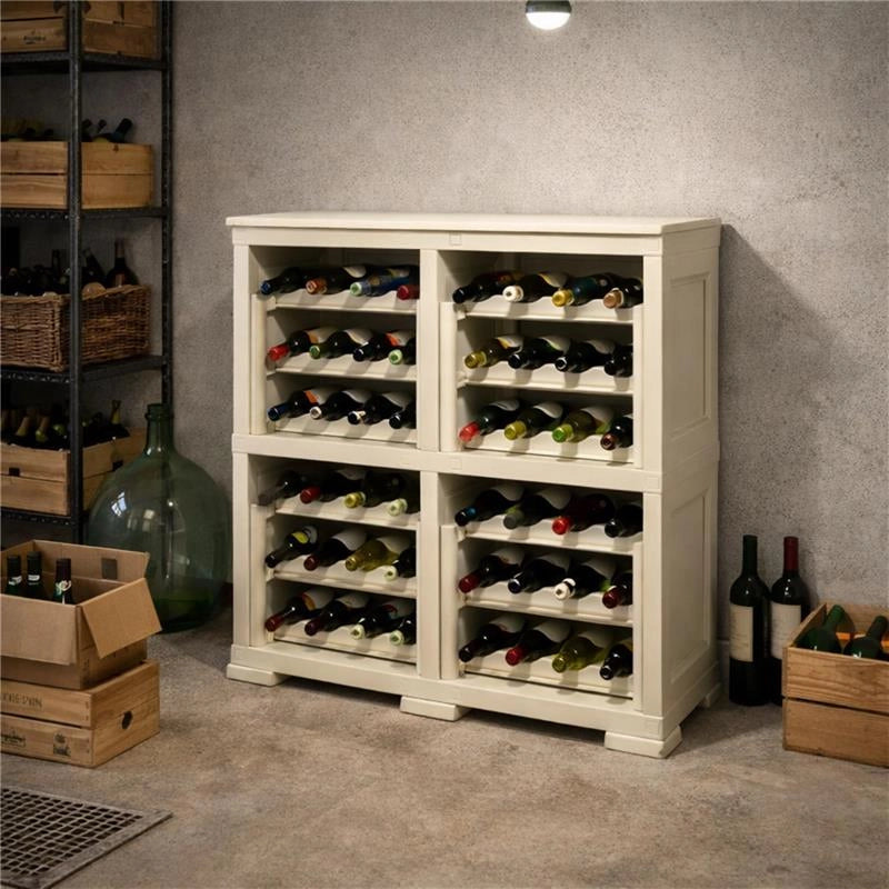 SCAFFALE PORTABOTTIGLIE PER 48 BOTTIGLIE 79X42,5X85,5 CM – CANTINETTA MODERNA A VISTA SENZA ANTE, MOBILE VINO MODULARE