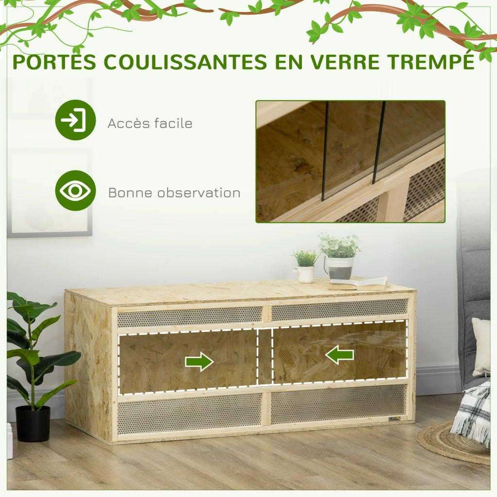 Terrario in legno OSB per rettili con porta scorrevole in vetro ¨C zephmum ¨C 120x50x50 cm naturale