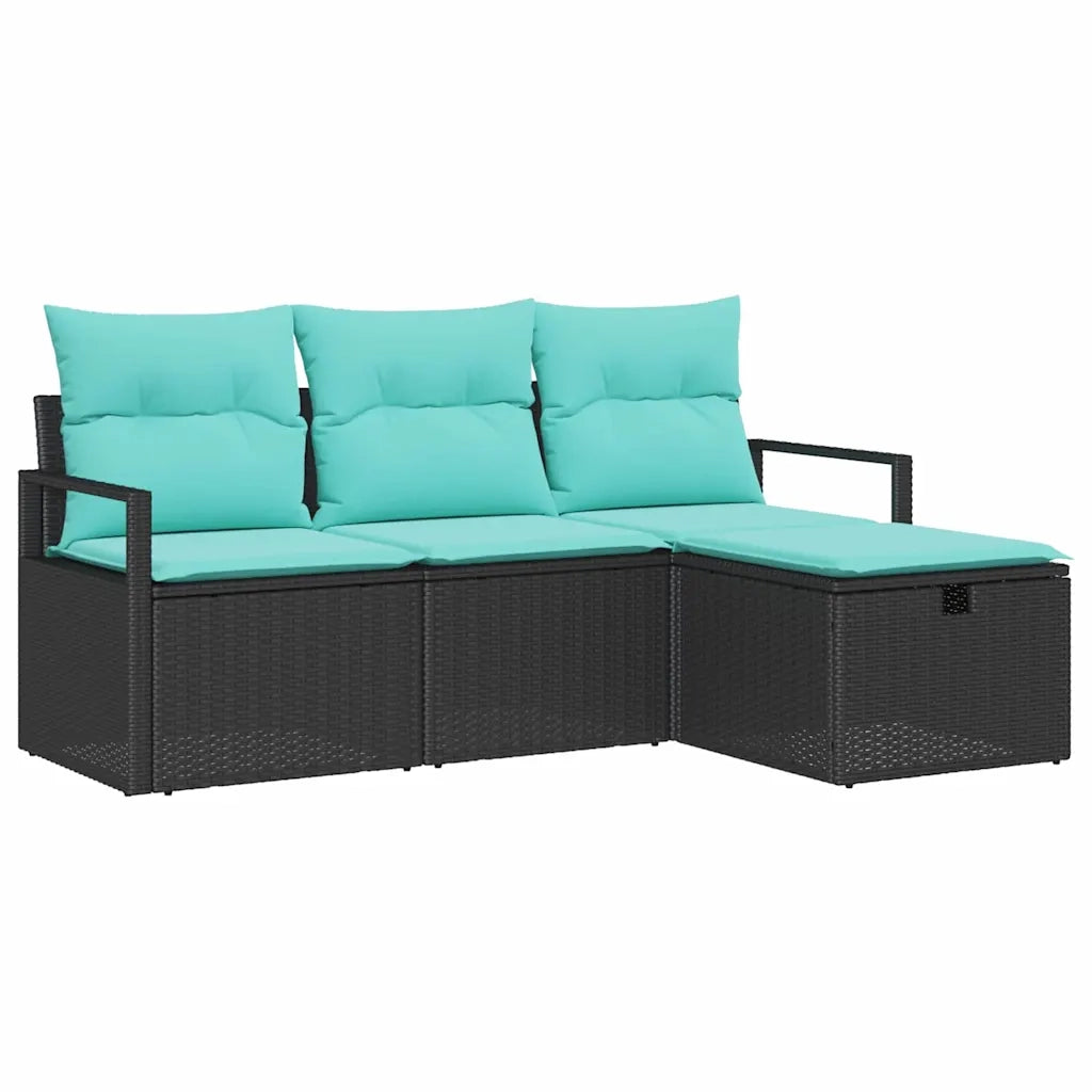 Set di divani con cuscino 4 pcs Nero e Turchese polyrattan 3359155