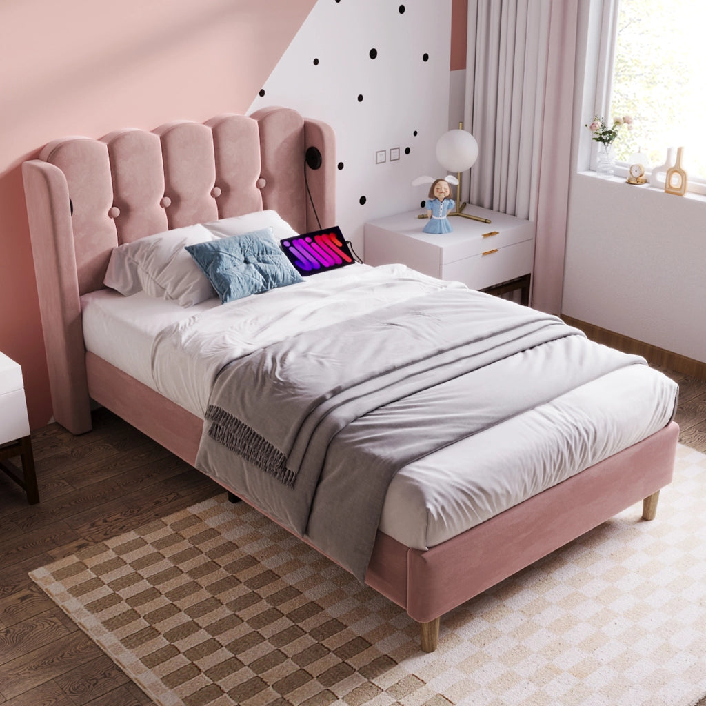 letto imbottito velluto rosa 90 x 200 cm