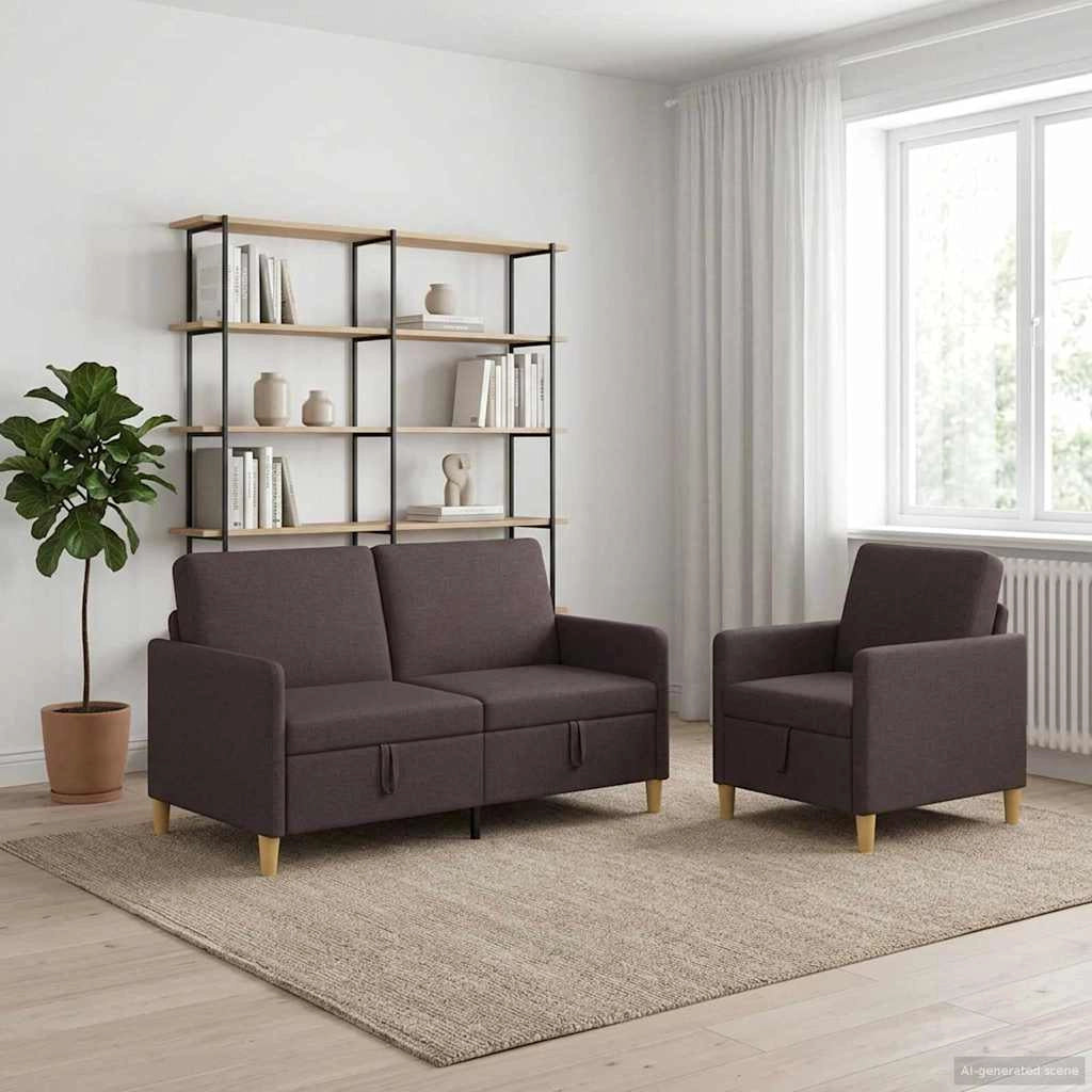 Set di Divani con Storage 2 pz Marrone Scuro Poliestere 3429180