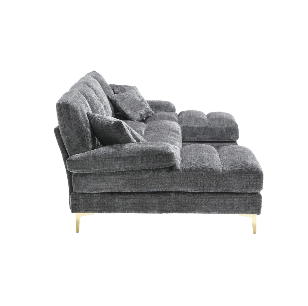 Divano angolare a U con doppia chaise longue 272x136x88 cm in chenille grigio