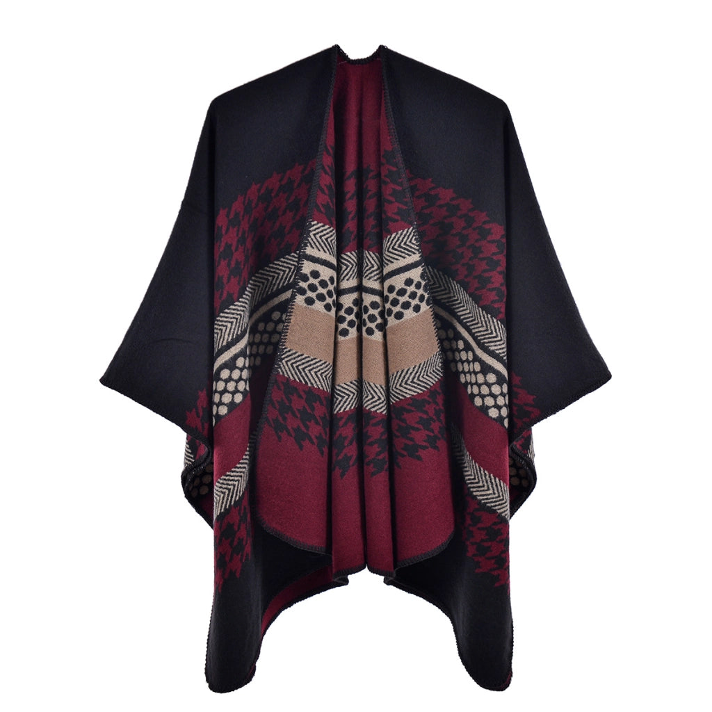 Nuovo scialle retr¨° in cashmere, a righe pied de poule, alla moda, caldo, con orlo a spacco.