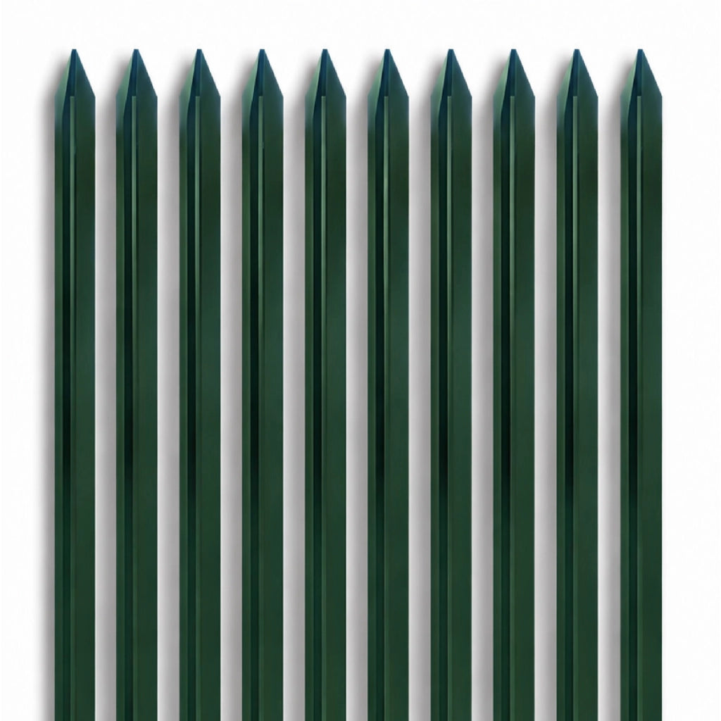 Pali per Recinzione in Acciaio Verde con Rivestimento PVC – Paletti a T con Punta Appuntita e Fori per Fissaggio Rete Metallica da Giardino, Orto e Recinti Esterni Resistenti alla Ruggine 10 Pezzi-150cm