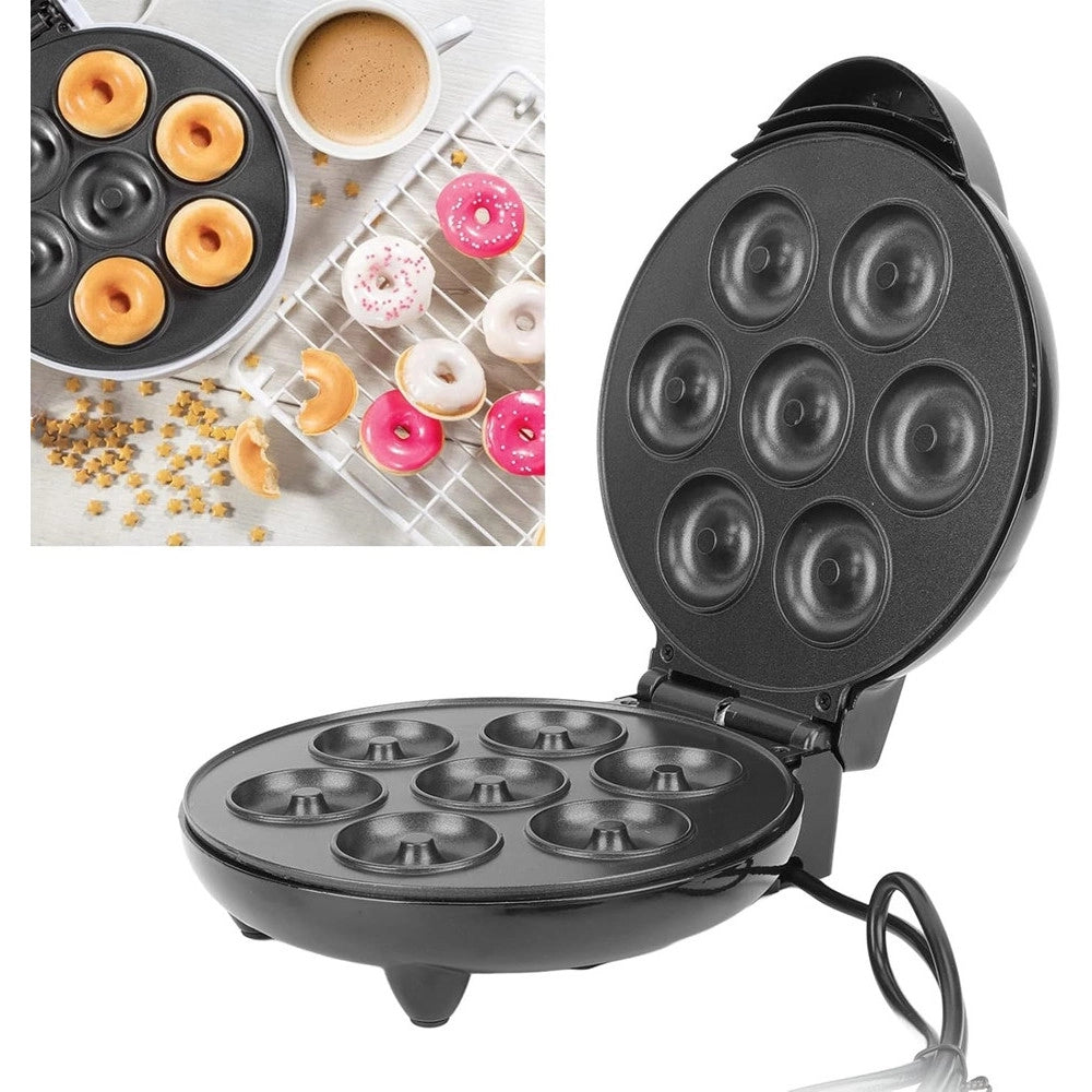 Trade Shop - Mini Donut Maker 1000w Antiaderente Riscaldamento A Doppia Faccia Elettrico 7 Ciambelle -