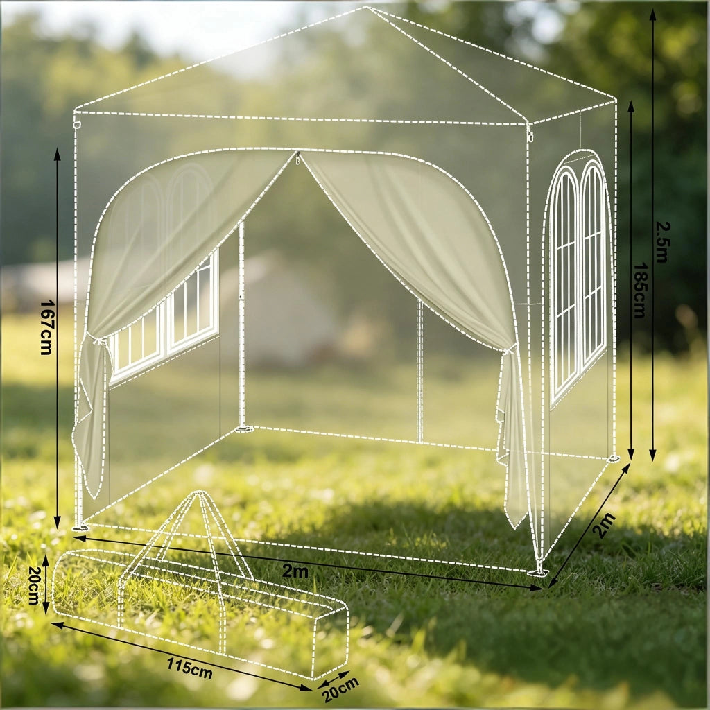 Gazebo pieghevole da giardino 2x2 m verde con 4 pareti laterali removibili e altezza regolabile