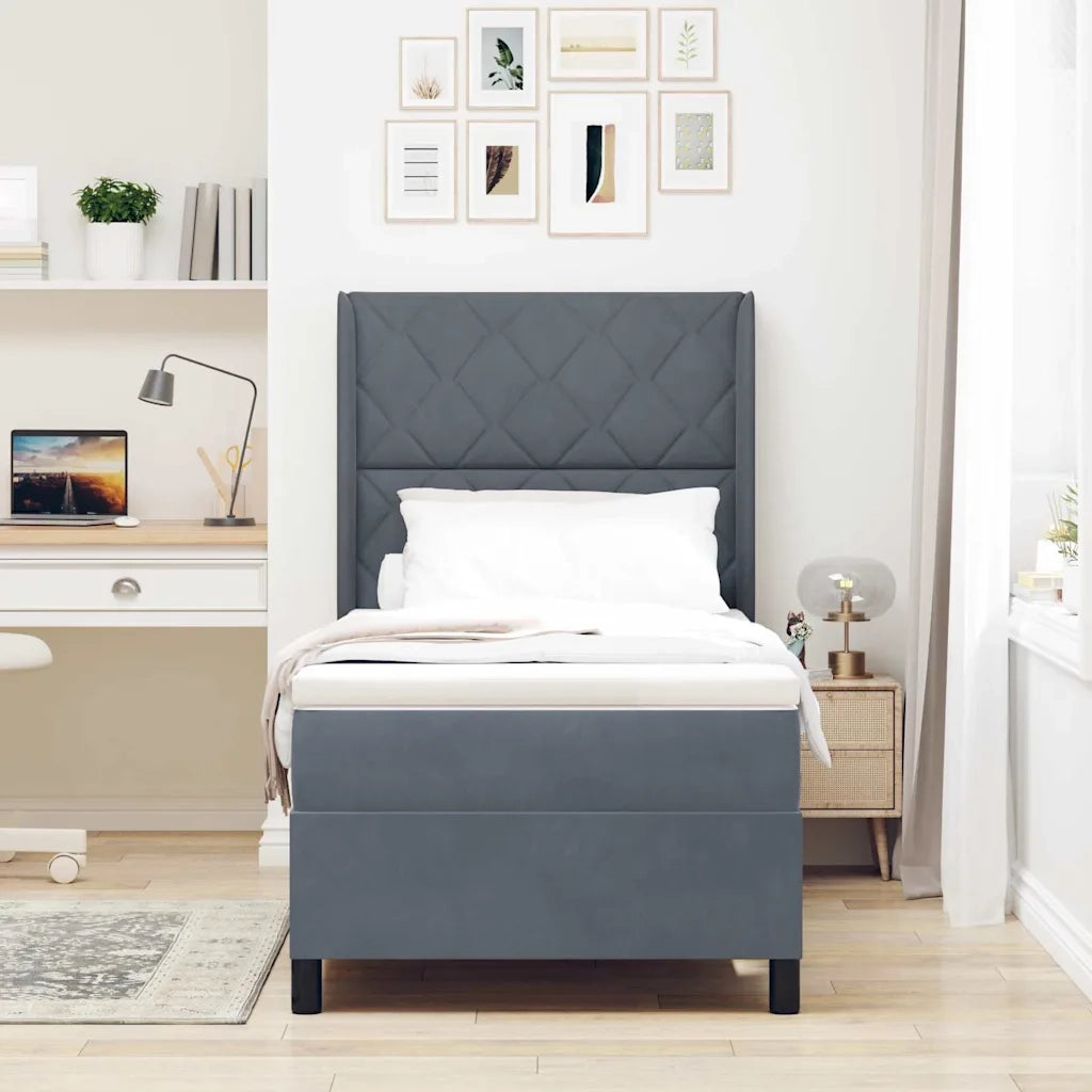 Letto a molle con materasso Grigio scuro 90 x 200 cm Velluto